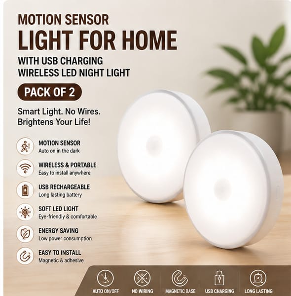 Wireless Rechargeable Motion Sensor LED Night Light (Pack of 2)