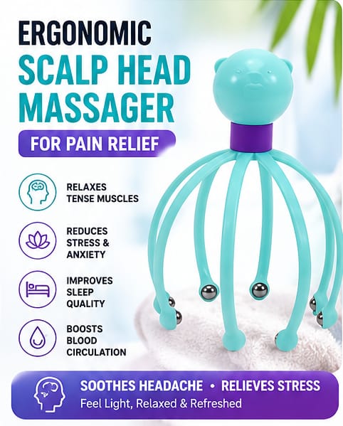 Ergonomic Scalp Head Massager for Pain Relief