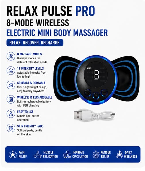 Relax Pulse Pro 8-Mode Wireless Electric Mini Body Massager