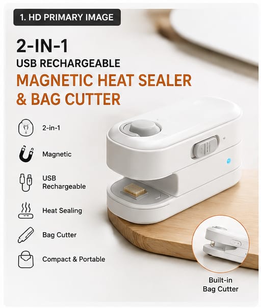 2-in-1 USB Rechargeable Magnetic Heat Sealer & Bag Cutter