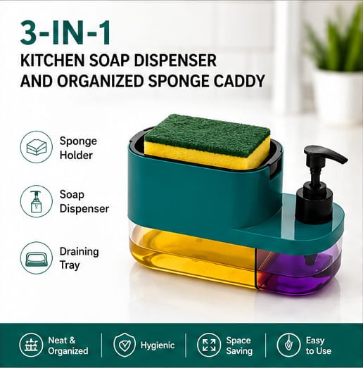 3-in-1 Kitchen Soap Dispenser And Organized Sponge Caddy