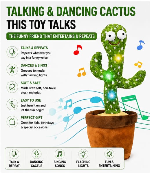 Smart Talking, Mimicking & Dancing Cactus Plush Toy