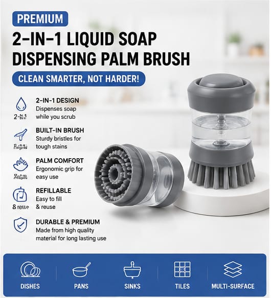 Premium 2-in-1 Liquid Soap Dispensing Palm Brush (Pack of 2)