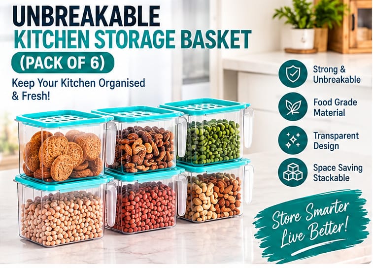 Unbreakable Kitchen Storage Containers with Handle (Pack of 6)