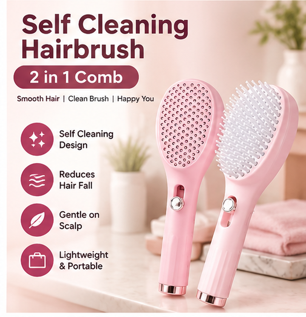 Self Cleaning Hairbrush 2 in 1 Comb
