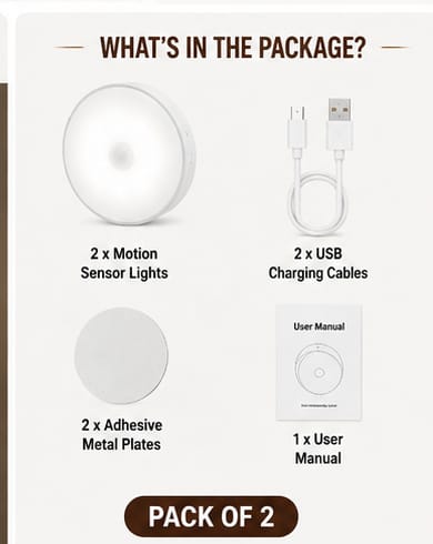 Wireless Rechargeable Motion Sensor LED Night Light (Pack of 2)