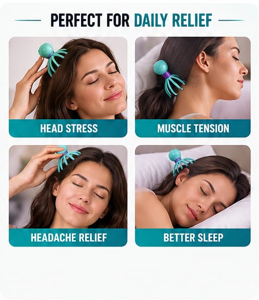 Ergonomic Scalp Head Massager for Pain Relief
