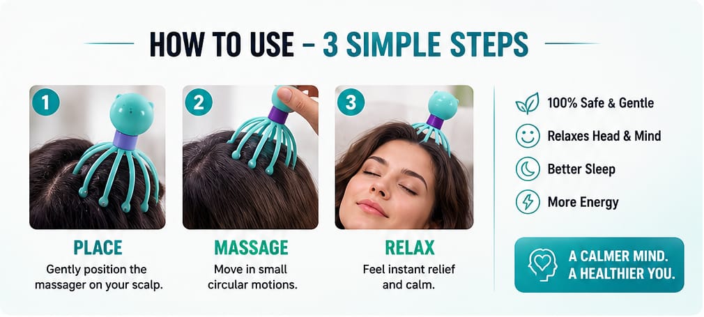 Ergonomic Scalp Head Massager for Pain Relief