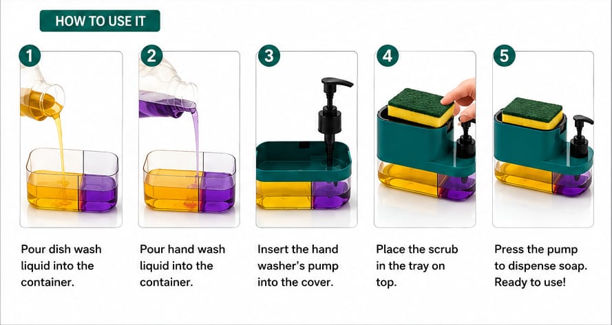3-in-1 Kitchen Soap Dispenser And Organized Sponge Caddy