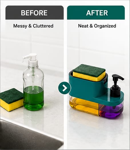 3-in-1 Kitchen Soap Dispenser And Organized Sponge Caddy