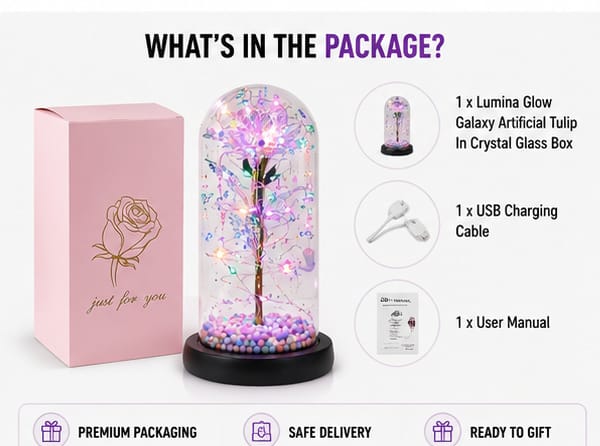 Lumina Glow Galaxy Artificial Tulips In Crystal Glass Box