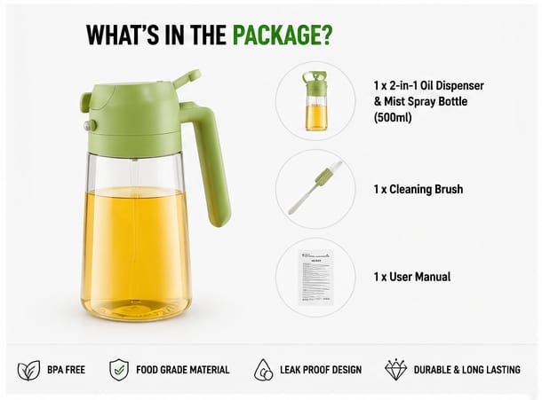 Dual-Function 2-in-1 Oil Dispenser & Fine Mist Spray Bottle (500ml)