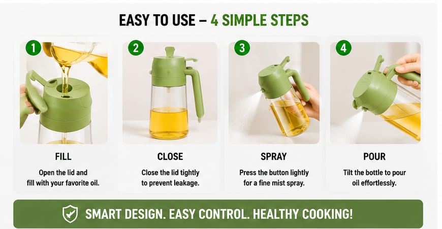 Dual-Function 2-in-1 Oil Dispenser & Fine Mist Spray Bottle (500ml)