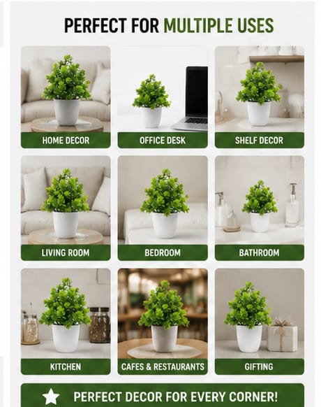 Ecovibe Artificial Plants with Minimalist Pots (Pack of 4)