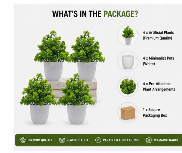 Ecovibe Artificial Plants with Minimalist Pots (Pack of 4)