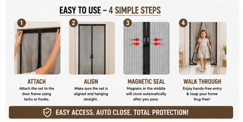 Heavy-Duty Polyester Magnetic Mosquito Net Door Curtain