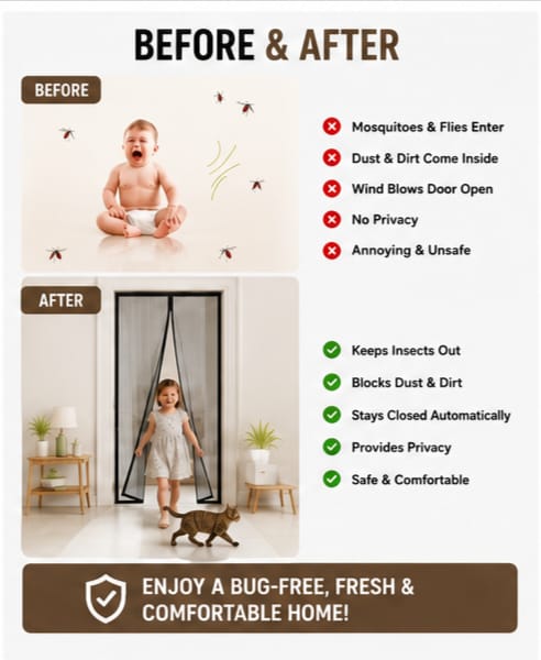 Heavy-Duty Polyester Magnetic Mosquito Net Door Curtain