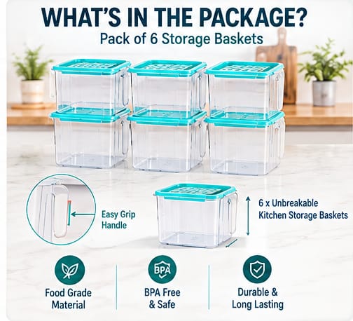 Unbreakable Kitchen Storage Containers with Handle (Pack of 6)