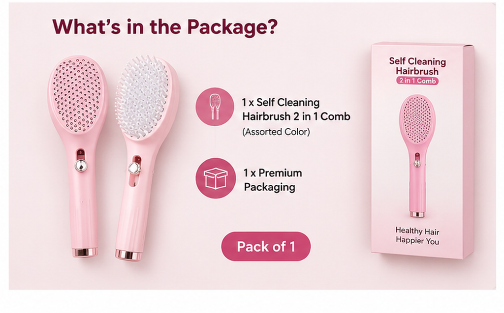 Self Cleaning Hairbrush 2 in 1 Comb