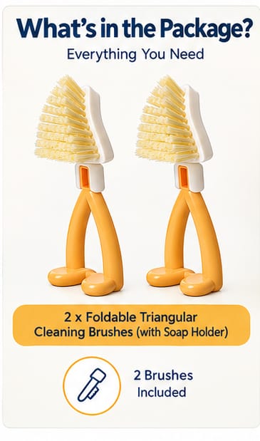 Foldable Triangular Cleaning Brush for Corners with Soap Holder (Pack of 2)