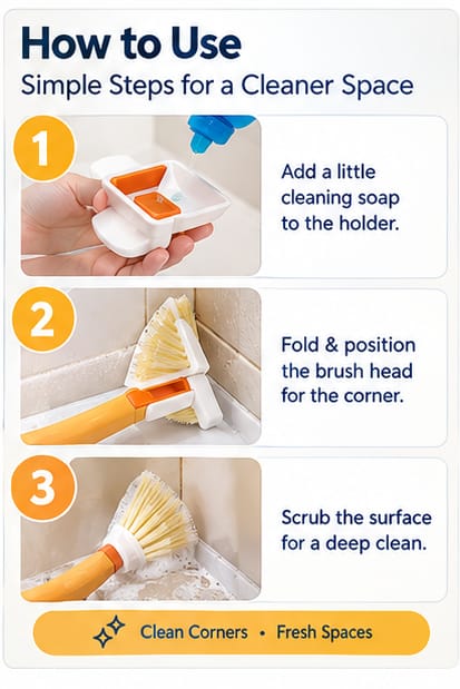 Foldable Triangular Cleaning Brush for Corners with Soap Holder (Pack of 2)