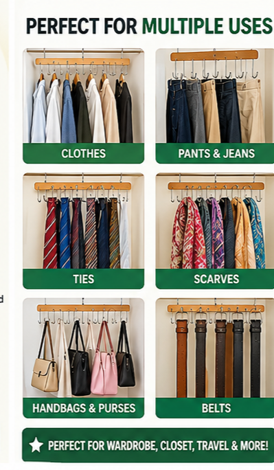 Wooden Hanger with Metal Hooks (Pack of 2)