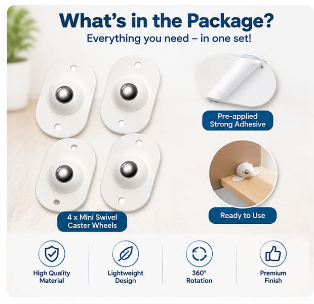 Self Adhesive Mini Swivel Casters Wheels 4 Pieces